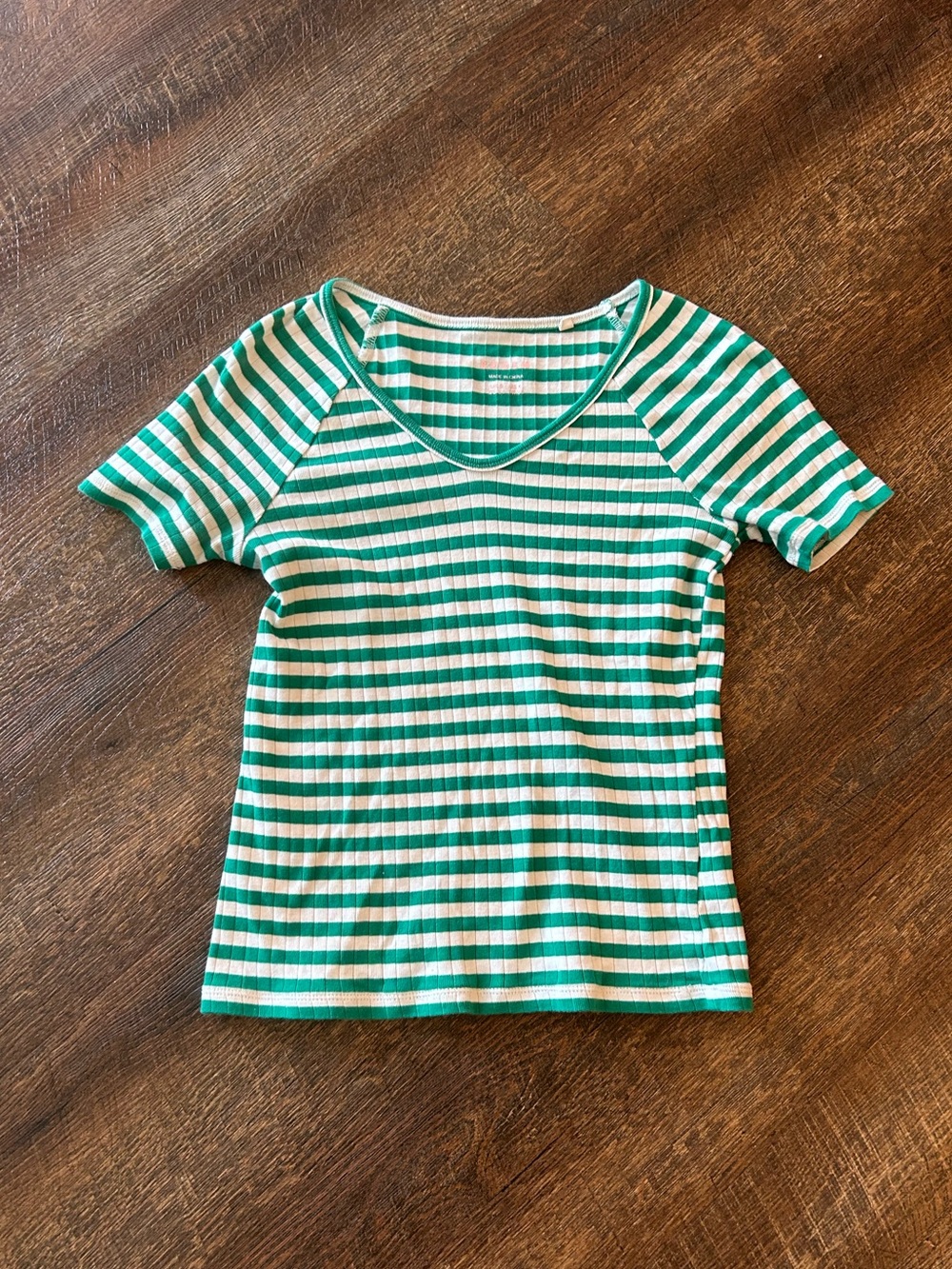 Boden Green and White Striped Short Sleeve Tee